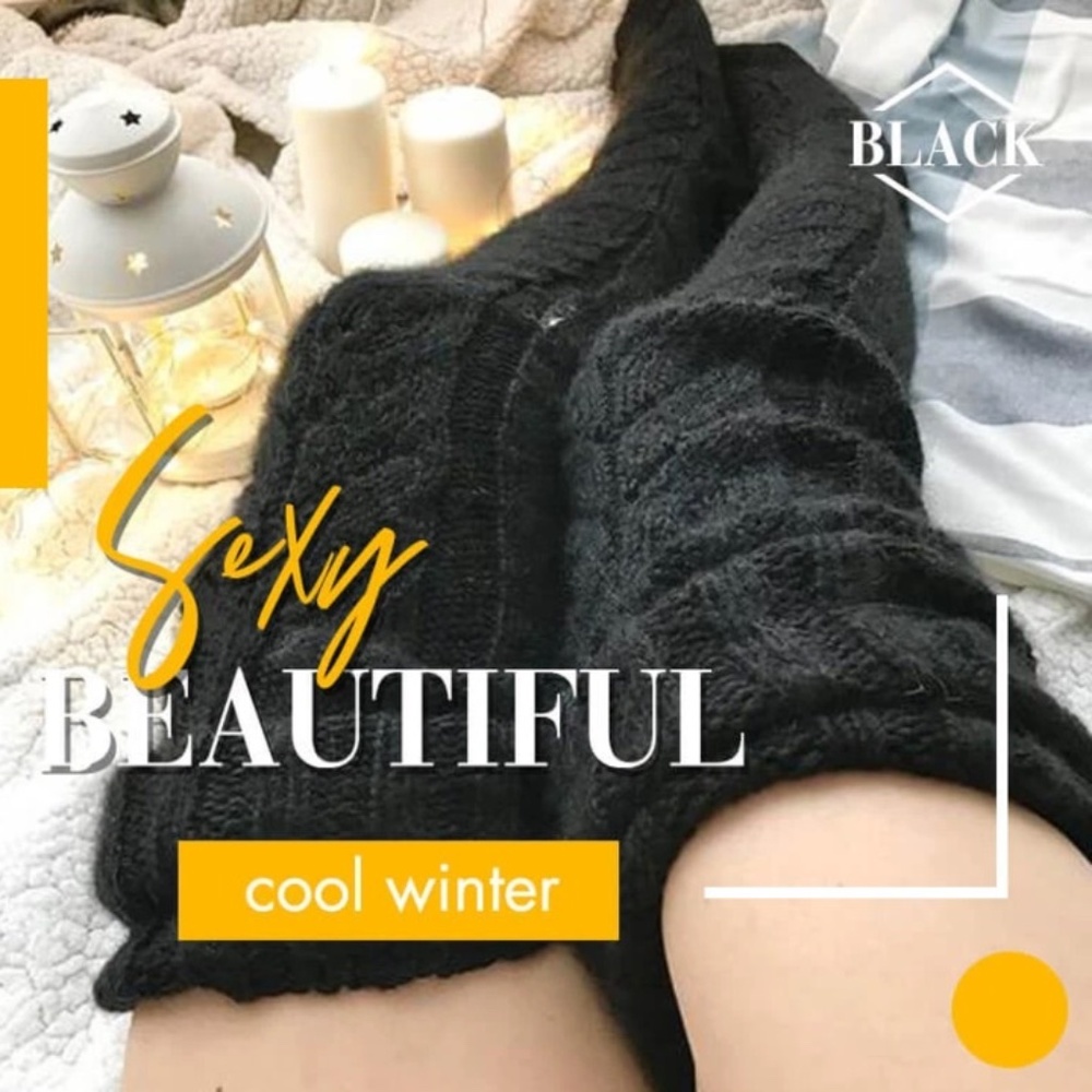 Too Cute & Cozy Black Thigh High Cable Knit Socks & Sweater Combo Sweater